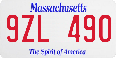 MA license plate 9ZL490