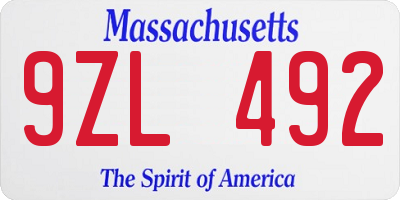 MA license plate 9ZL492