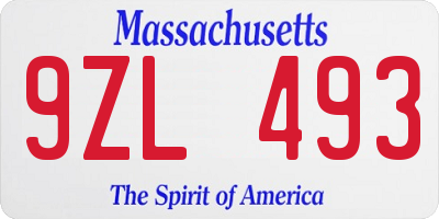 MA license plate 9ZL493