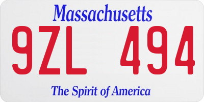 MA license plate 9ZL494