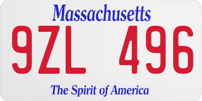 MA license plate 9ZL496