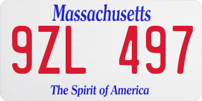 MA license plate 9ZL497