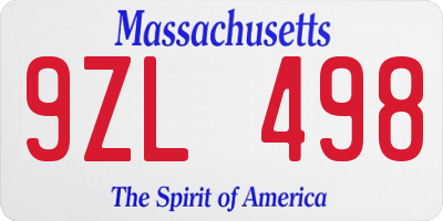 MA license plate 9ZL498