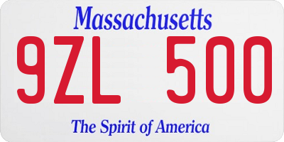 MA license plate 9ZL500