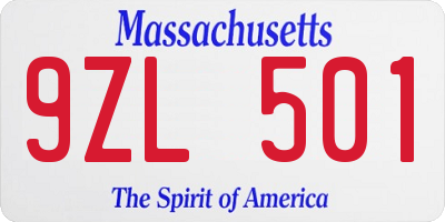 MA license plate 9ZL501