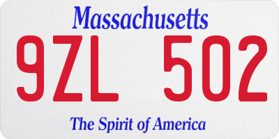 MA license plate 9ZL502