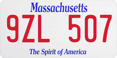 MA license plate 9ZL507
