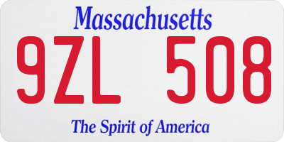 MA license plate 9ZL508