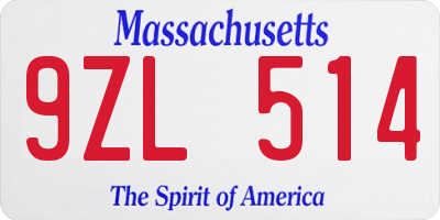 MA license plate 9ZL514