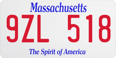 MA license plate 9ZL518