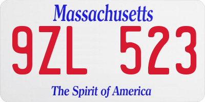 MA license plate 9ZL523