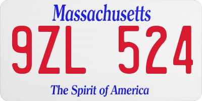 MA license plate 9ZL524
