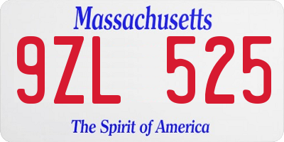 MA license plate 9ZL525