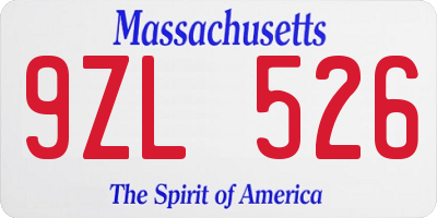 MA license plate 9ZL526
