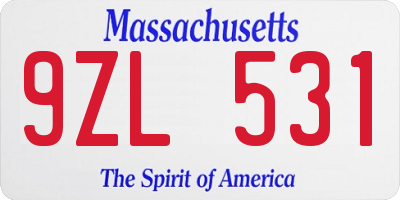 MA license plate 9ZL531