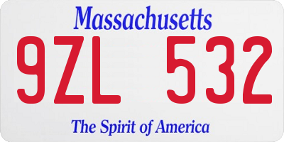 MA license plate 9ZL532