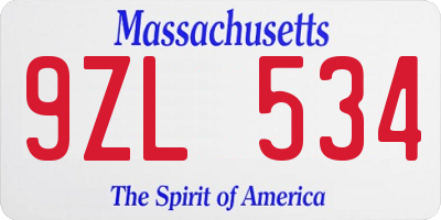 MA license plate 9ZL534