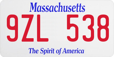 MA license plate 9ZL538