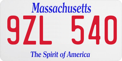 MA license plate 9ZL540