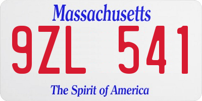 MA license plate 9ZL541