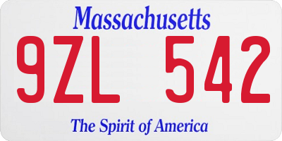 MA license plate 9ZL542