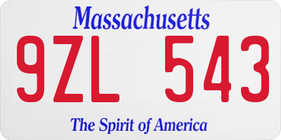 MA license plate 9ZL543