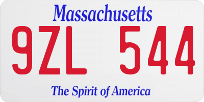 MA license plate 9ZL544