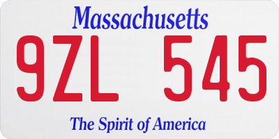 MA license plate 9ZL545