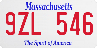 MA license plate 9ZL546