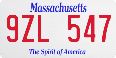 MA license plate 9ZL547