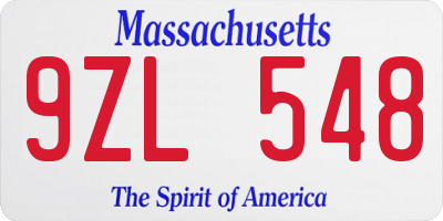 MA license plate 9ZL548