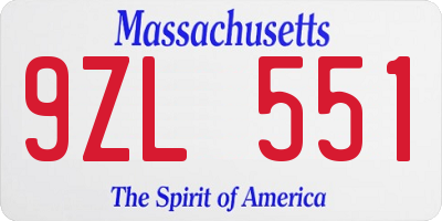 MA license plate 9ZL551