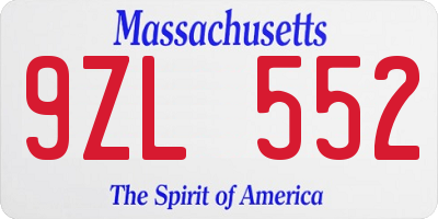 MA license plate 9ZL552