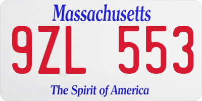 MA license plate 9ZL553