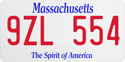 MA license plate 9ZL554