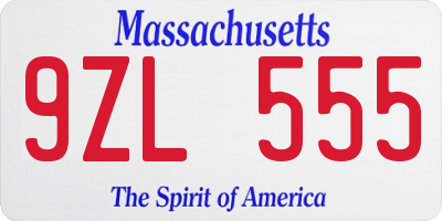 MA license plate 9ZL555