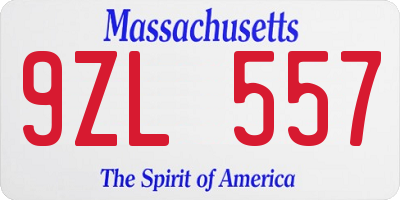 MA license plate 9ZL557