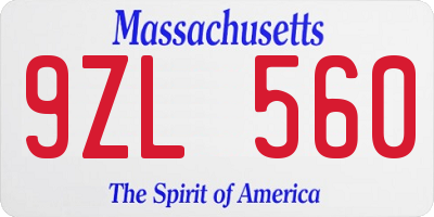 MA license plate 9ZL560