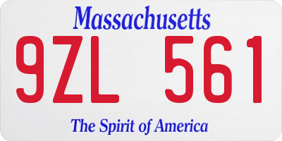 MA license plate 9ZL561