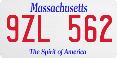 MA license plate 9ZL562