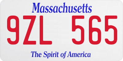 MA license plate 9ZL565