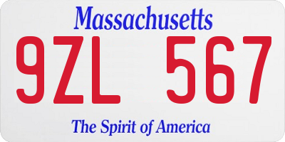 MA license plate 9ZL567