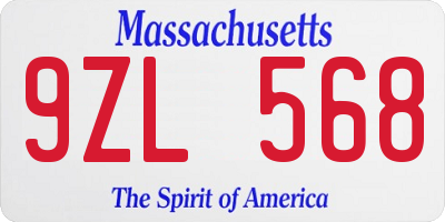 MA license plate 9ZL568