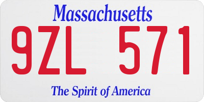 MA license plate 9ZL571