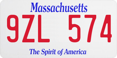 MA license plate 9ZL574