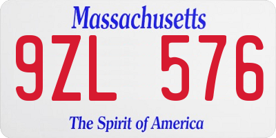 MA license plate 9ZL576