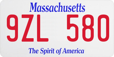 MA license plate 9ZL580