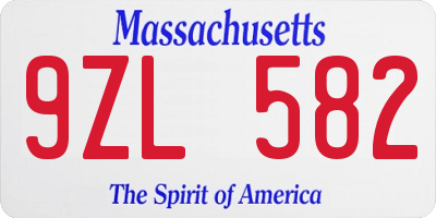 MA license plate 9ZL582