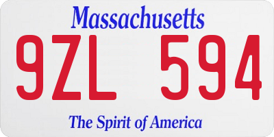 MA license plate 9ZL594