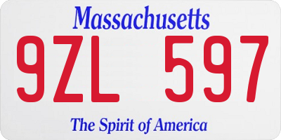 MA license plate 9ZL597